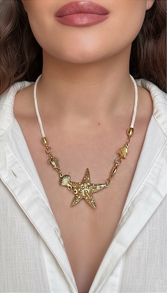 Colar Cordão Elementos Maré Dourado