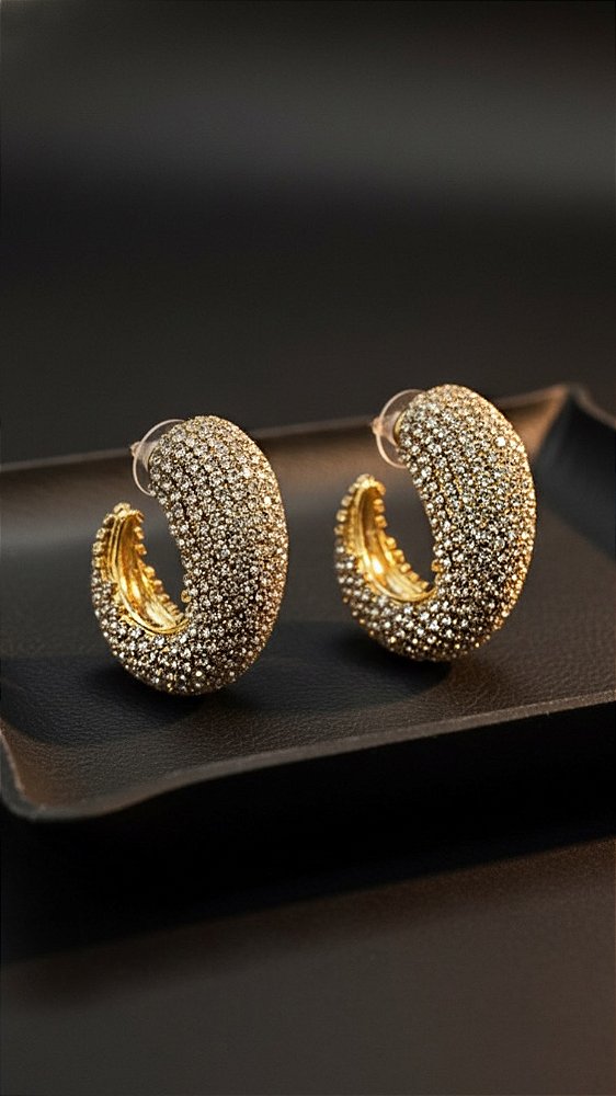 Brinco Argola Bottega Cravejada Dourada