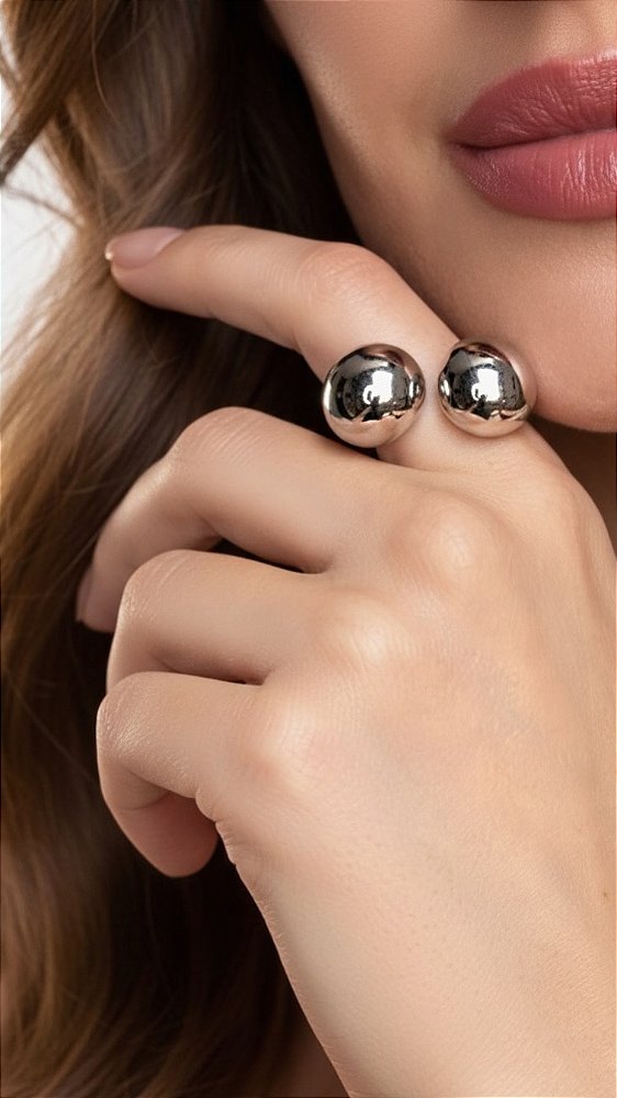 Anel Gota Máxi Duplo Prata Ajustável