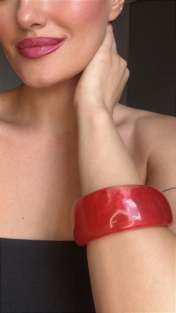 Bracelete Orgânico Acrílico Mesclado Vermelho