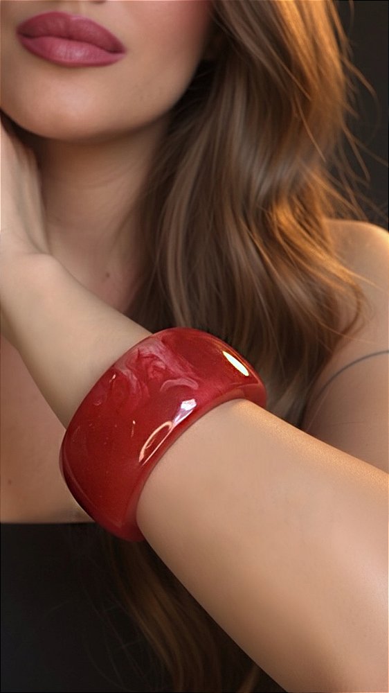Bracelete Orgânico Acrílico Mesclado Vermelho