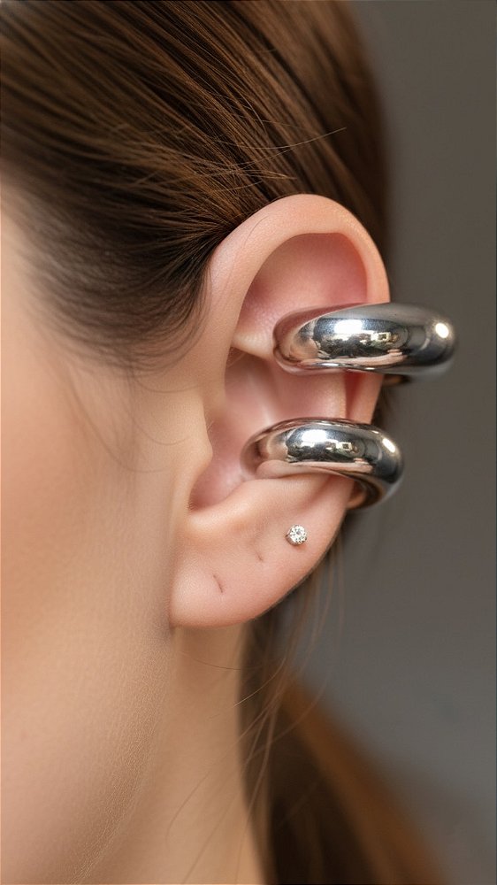 Brinco Ear Cuff Duplo Bold Prata
