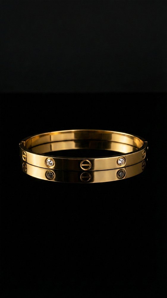 Bracelete Insp Cartier Aço Pedras Dourado
