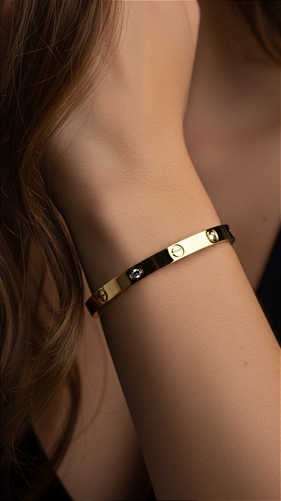 Bracelete Inps Cartier Aço Pedras Dourado