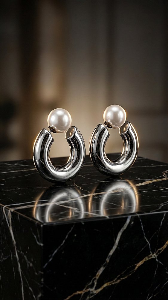 Brinco Argola 2 em 1 Mini Tarraxa Pérola Prata