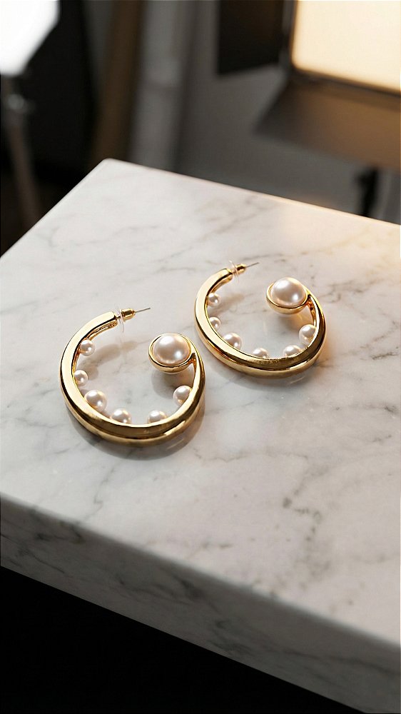 Brinco Argola Dourada Pérolas