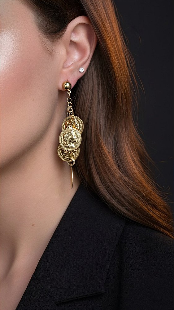 Brinco Medalhas Pendurado Dourado