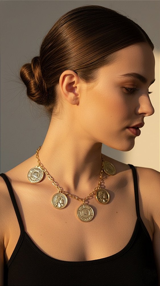 Colar Medalha Máxi Dourada