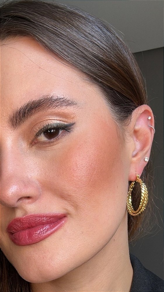 Brinco Argola Trançada Aço Dourado