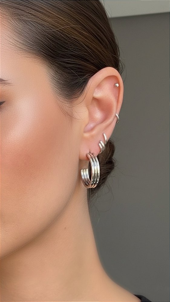 Brinco Argola Voltas Aço Prata