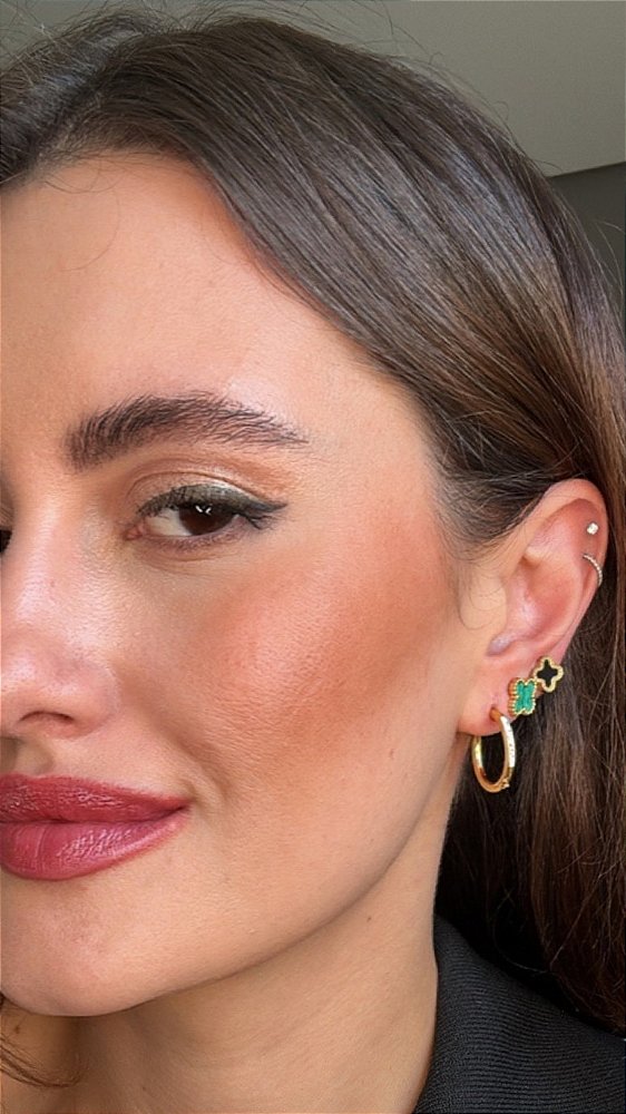 Brinco Trio Composê Aço Argola Insp Van Cleef Dourado