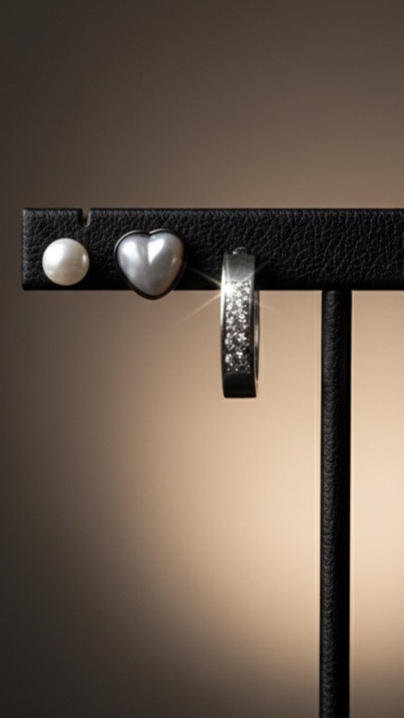 Brinco Trio Argola Cravejada & Pérolas Aço Prata