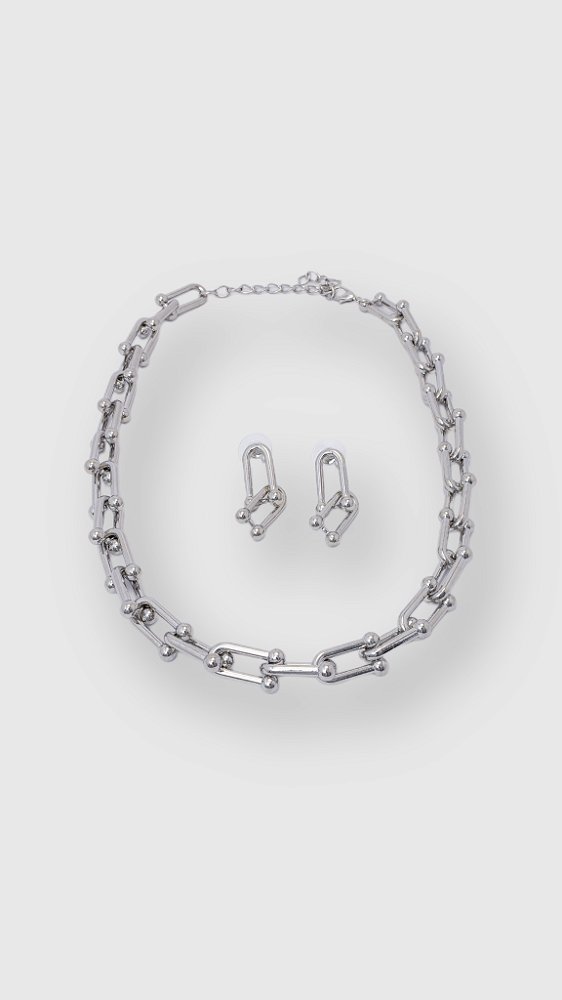 Conjunto Colar Elos Insp Tiffany Médio Prata
