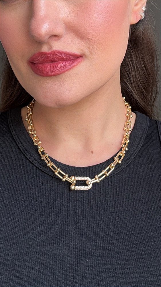 Colar Insp Tiffany Cravejado Dourado