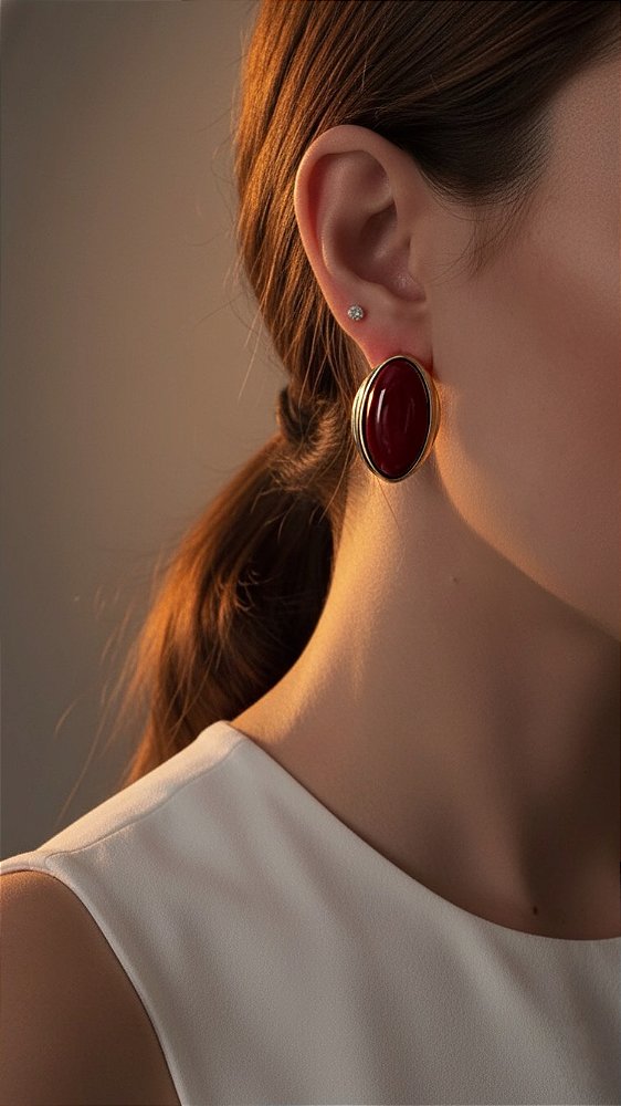 Brinco Oval Resina Burgundy