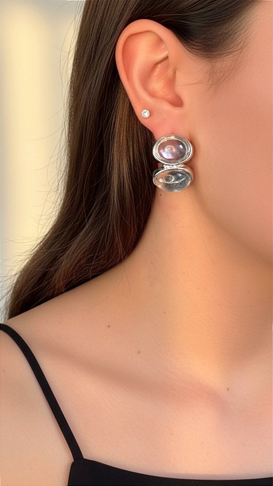 Brinco Argola Duplo Acrílico Prata