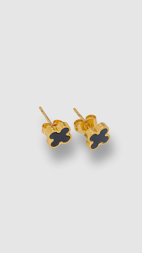 Brinco Mini Insp Van Cleef Preto Aço Dourado