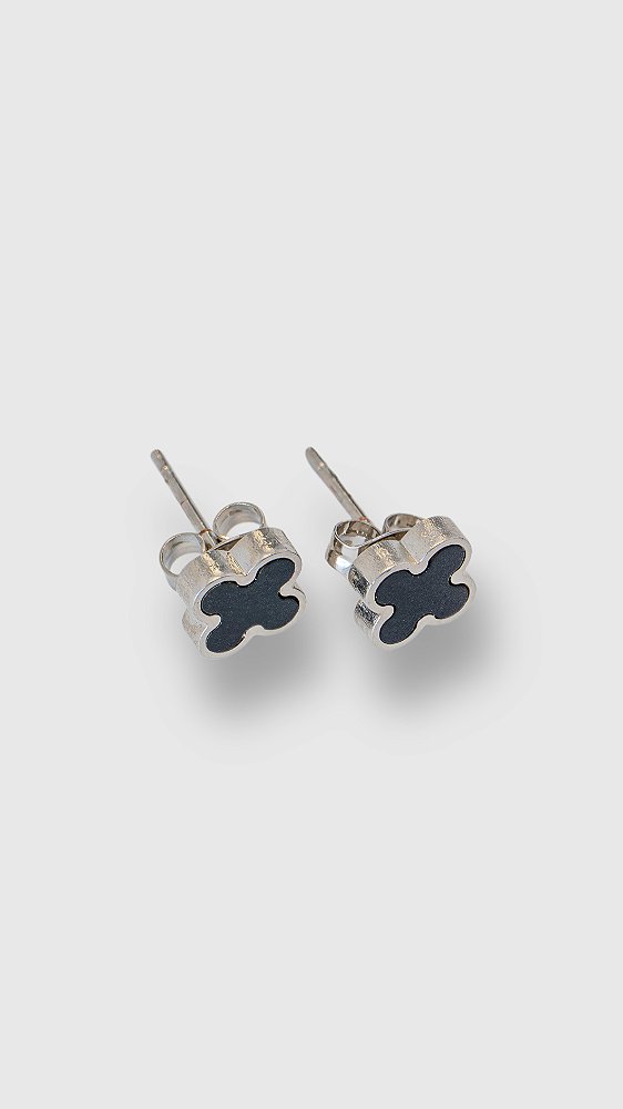 Brinco Mini Insp Van Cleef Preto Aço Prata