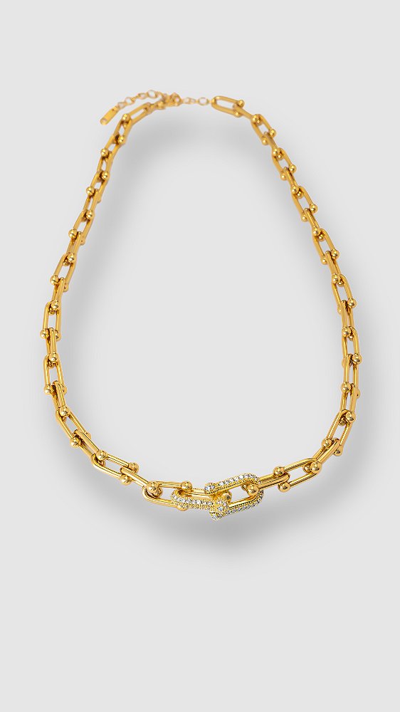 Colar Insp Tiffany Cravejado Aço Dourado
