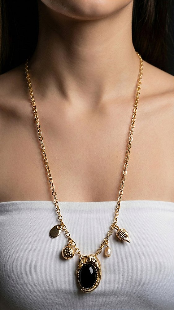Colar Alongado Elementos Dourado