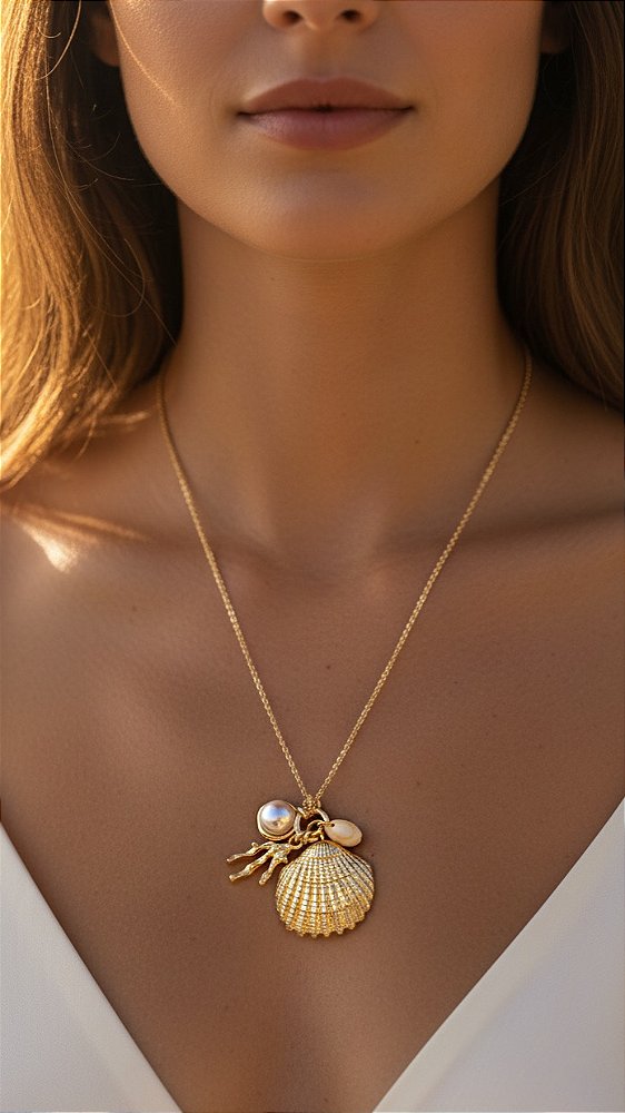 Colar Alongado Elementos do Mar Dourado
