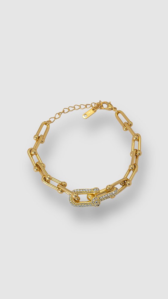 Pulseira Insp Tiffany Cravejada Dourada