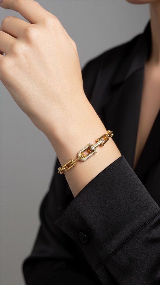 Pulseira Elos Insp Tiffany Cravejada Aço Dourada