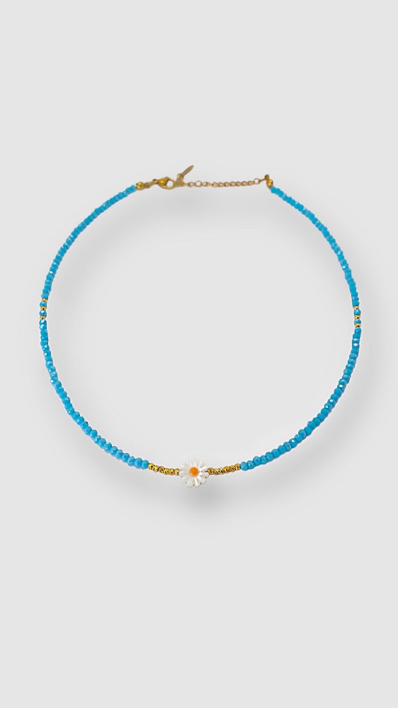 Colar Miçangas Margarida Azul Aço