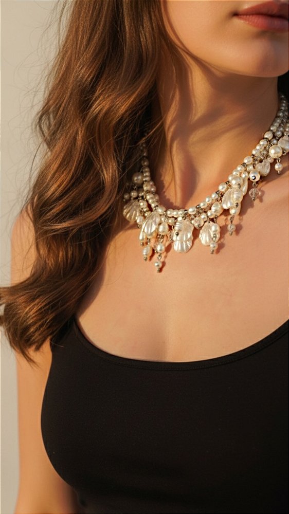 Colar Pérolas e Conchas Off