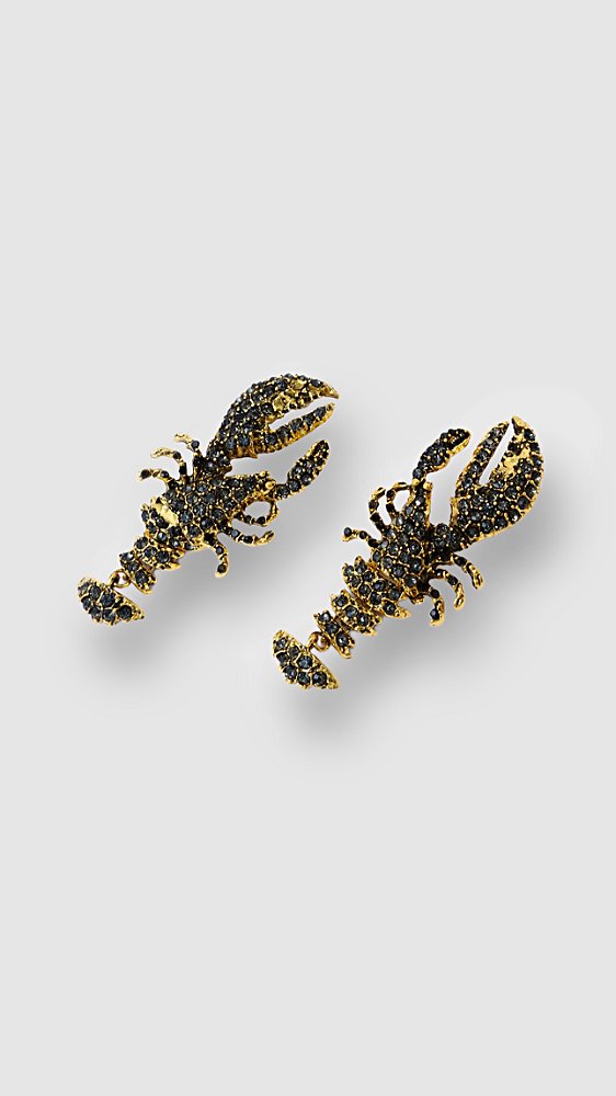 Brinco Lagosta Cravejada Zircônia Preta Dourado