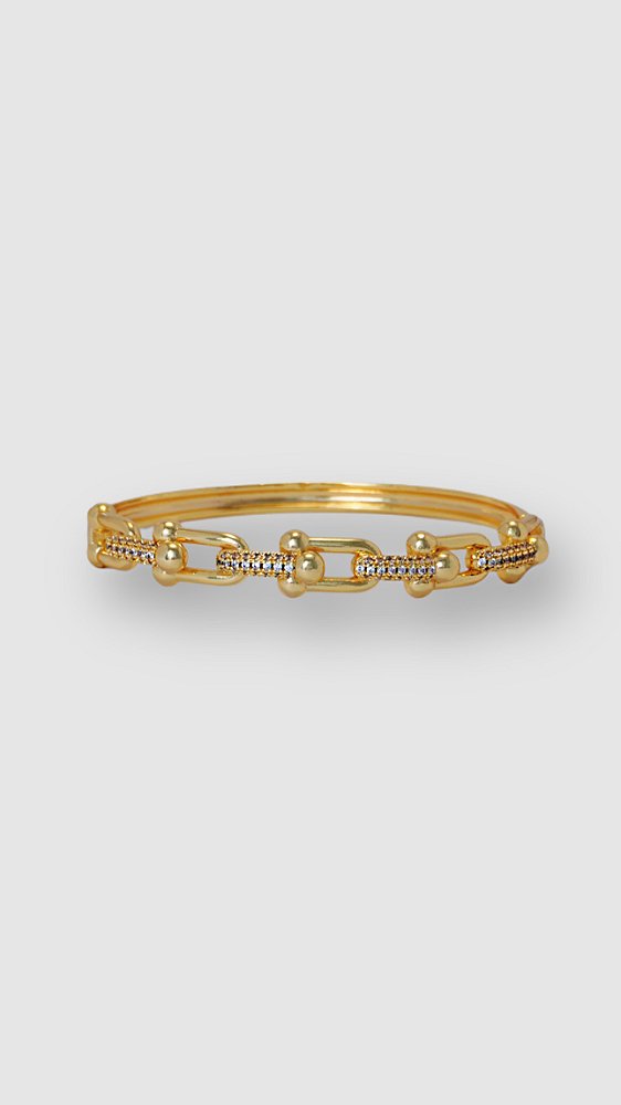 Bracelete Elos Inps Tiffany Zircônia Cravejado Dourado