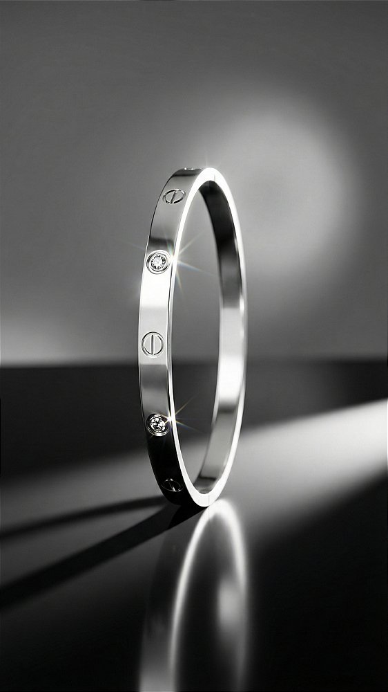 Bracelete Insp Cartier Aço Pedras Prata