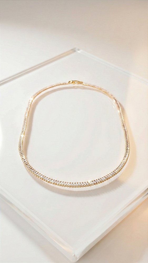 Colar Riviera Baguete Zircônia Dourada