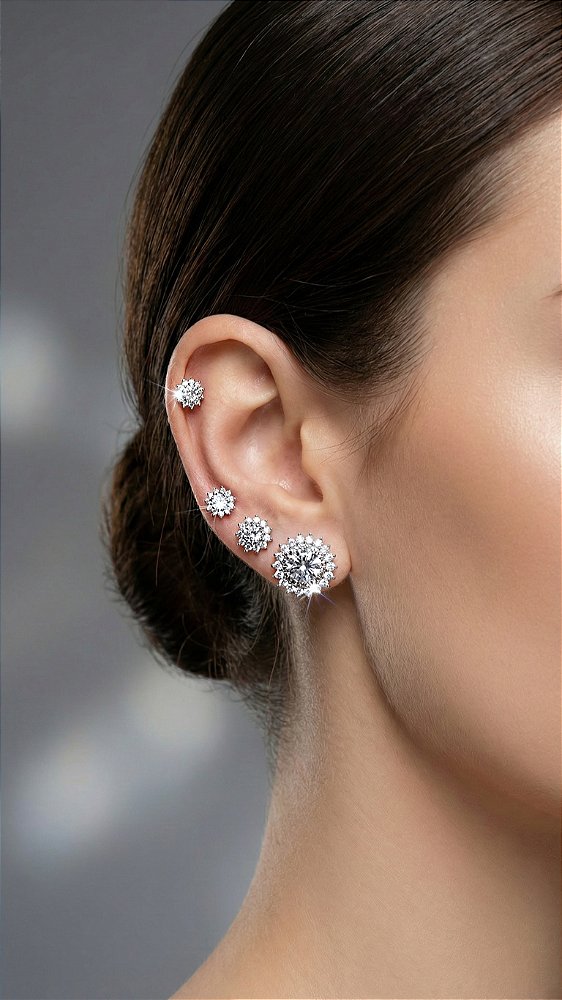 Brinco Conjunto Ponto de Luz Zircônia Prata