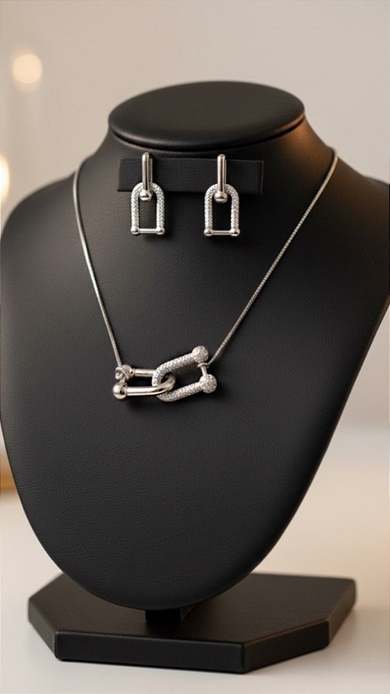 Conjunto Elos Insp Tiffany Zircônia Cravejado Prata