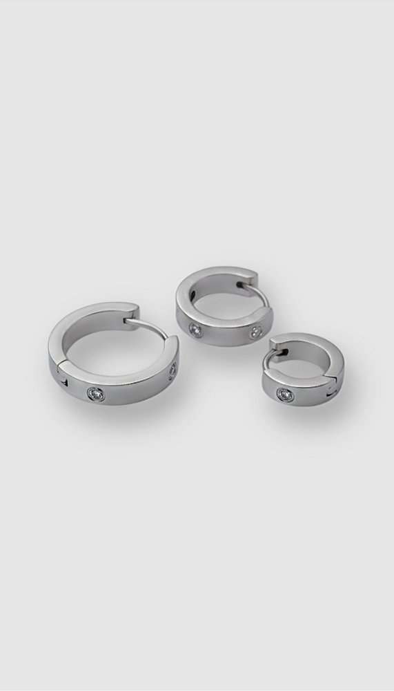 Brinco Trio Argolas Insp Cartier Zircônia Aço Prata