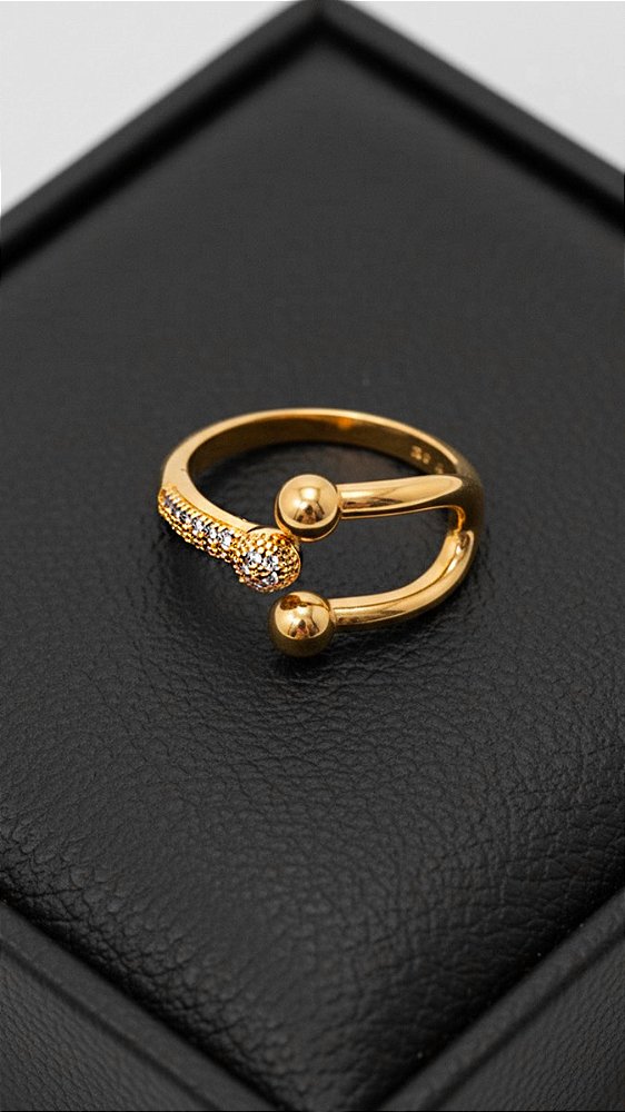 Anel Insp Elos Tiffany Zircônia Dourado Ajustável