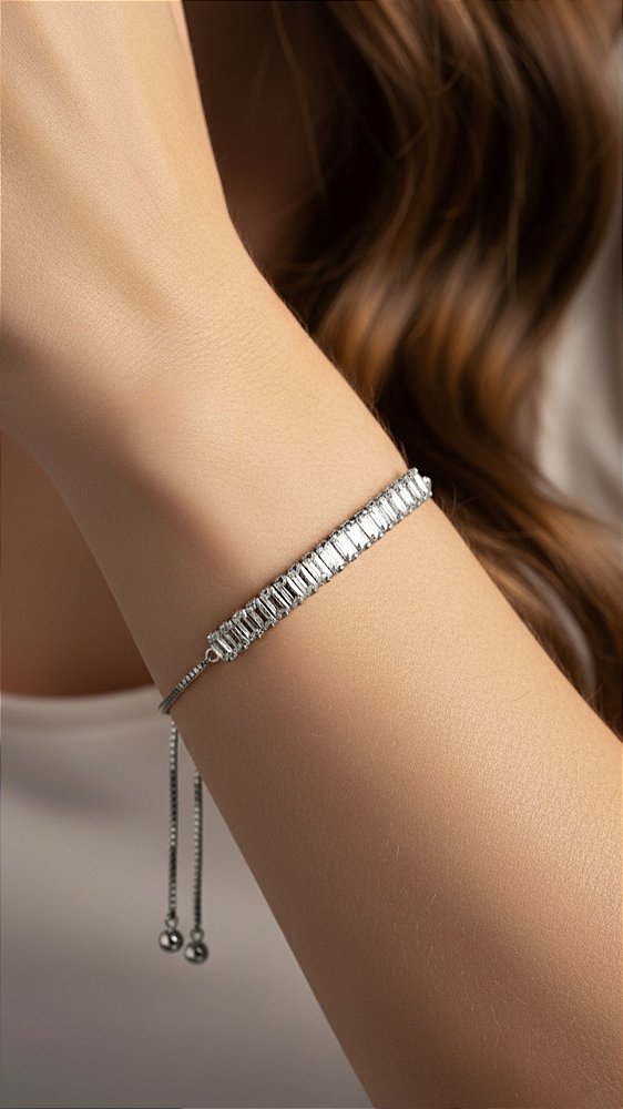 Pulseira Riviera Zircônia Ajustável Prata