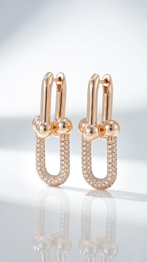 Brinco Elos Insp TF Cravejado Zircônia Dourado Soft Rose