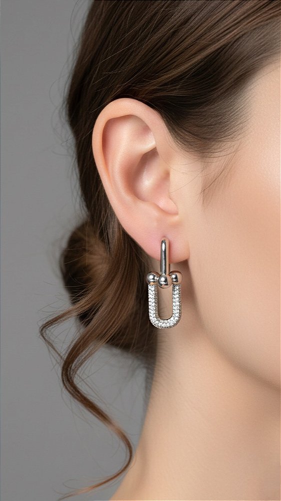 Brinco Insp Elos Tiffany Cravejado Zircônia Prata