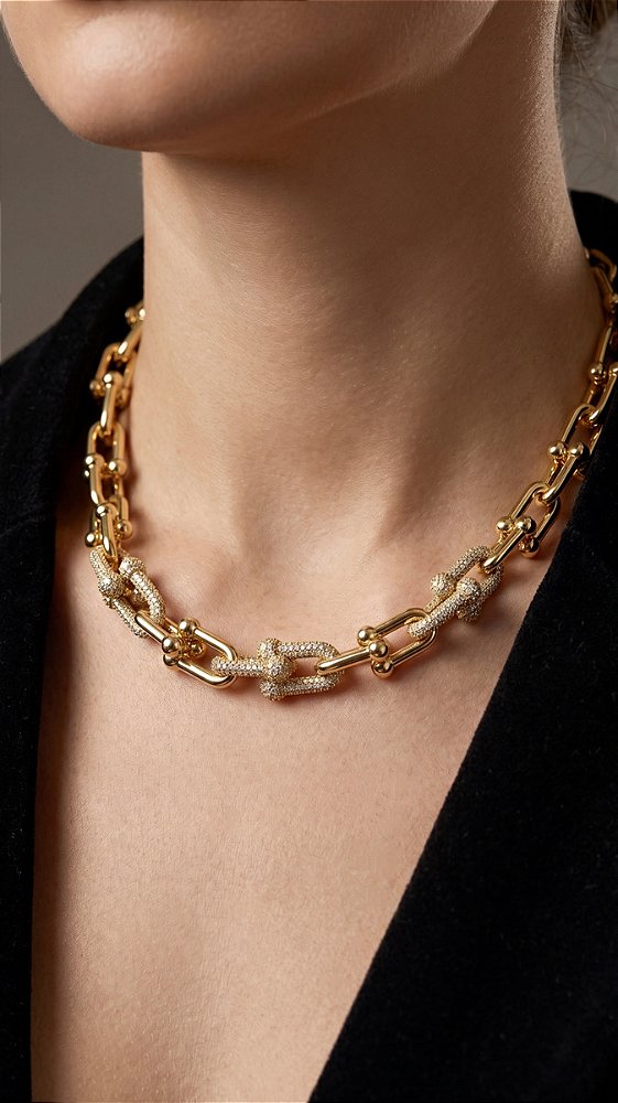 Colar Elos Insp TF Premium Cravejado Dourado