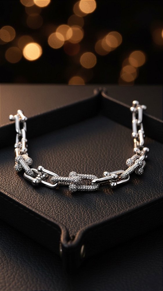 Colar Elos Insp Tiffany Cravejado Prata