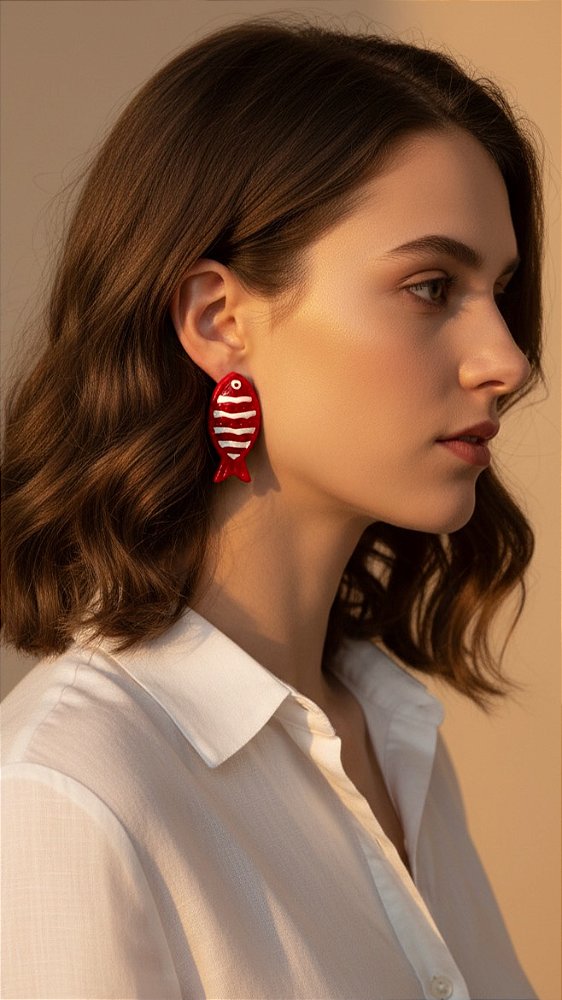 Brinco Sardinha Vermelho Resina