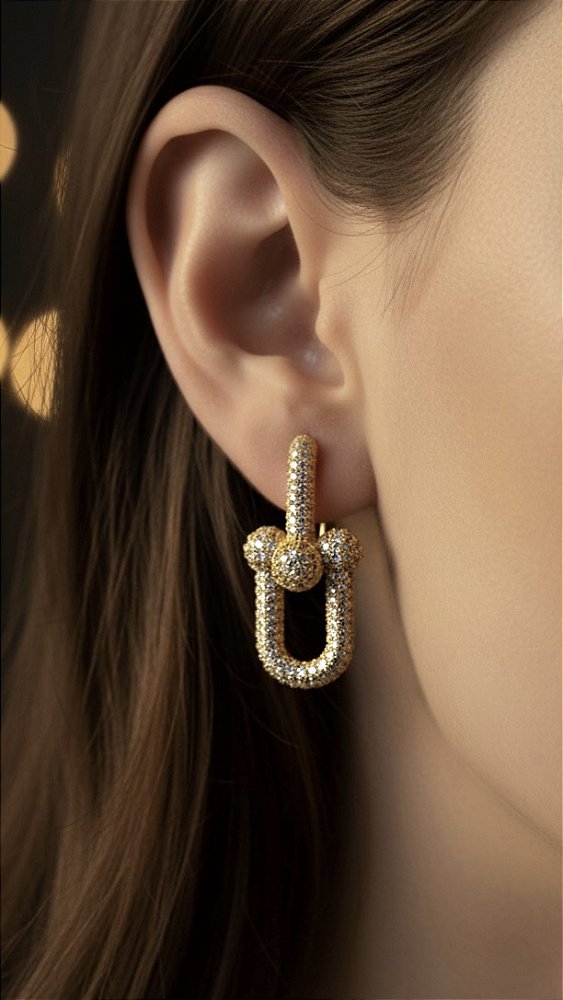 Brinco Elos Insp Tiffany Cravejado Dourado