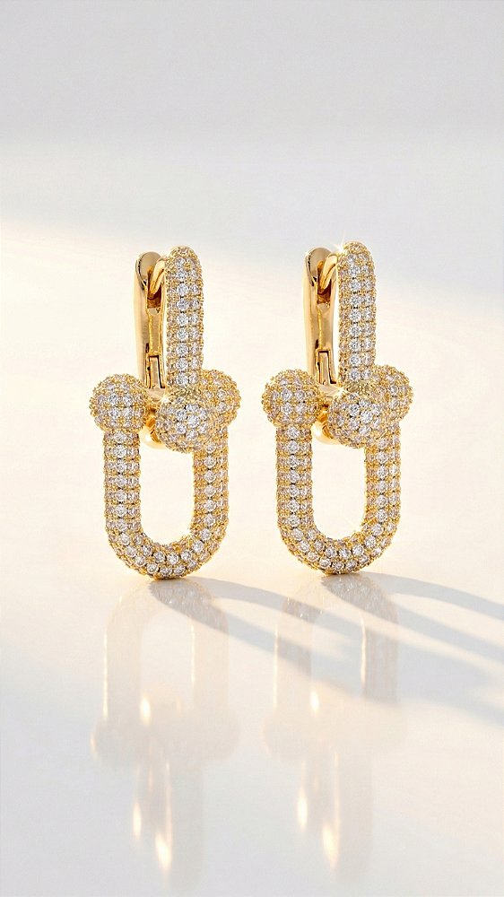 Brinco Elos Insp Tiffany Cravejado Dourado