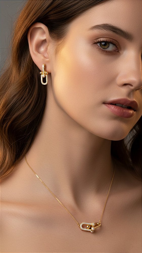 Conjunto Elos Insp Tiffany Cravejado Premium Dourado