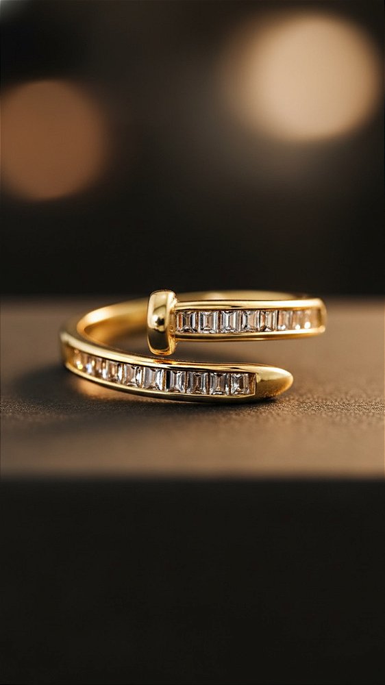 Anel Insp Cartier Prego Zircônias Dourado Ajustável