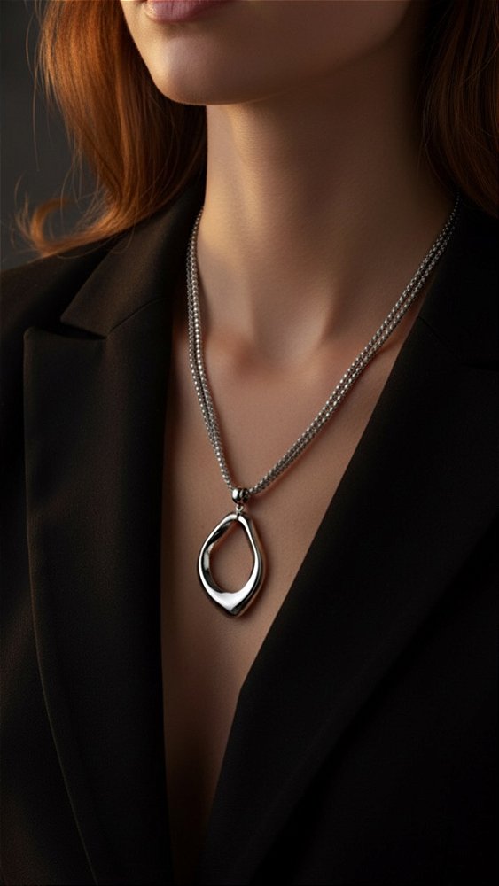 Colar Duplo Correntaria Pingente Orgânico Prata