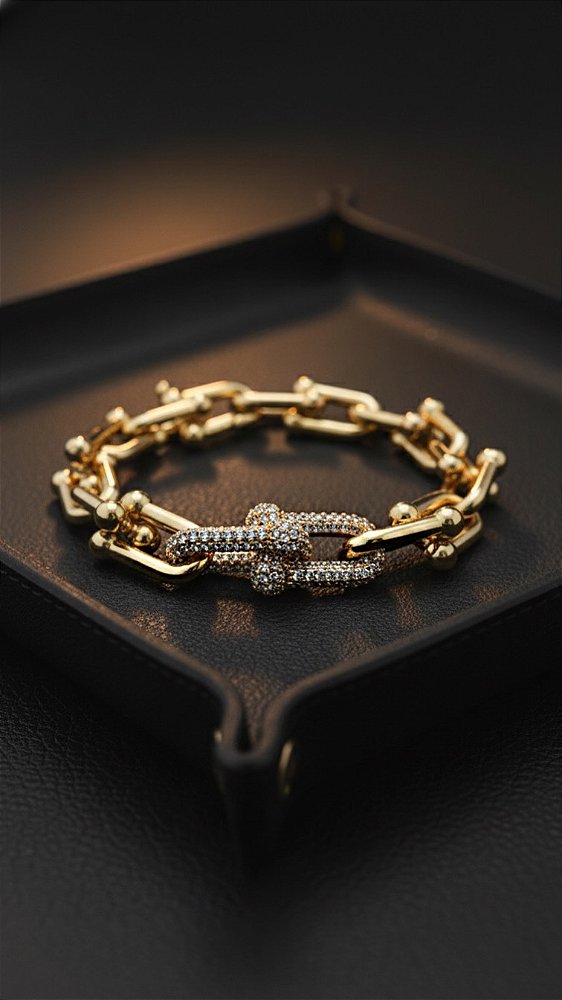 Pulseira Elos Insp Tiffany Cravejado Dourada