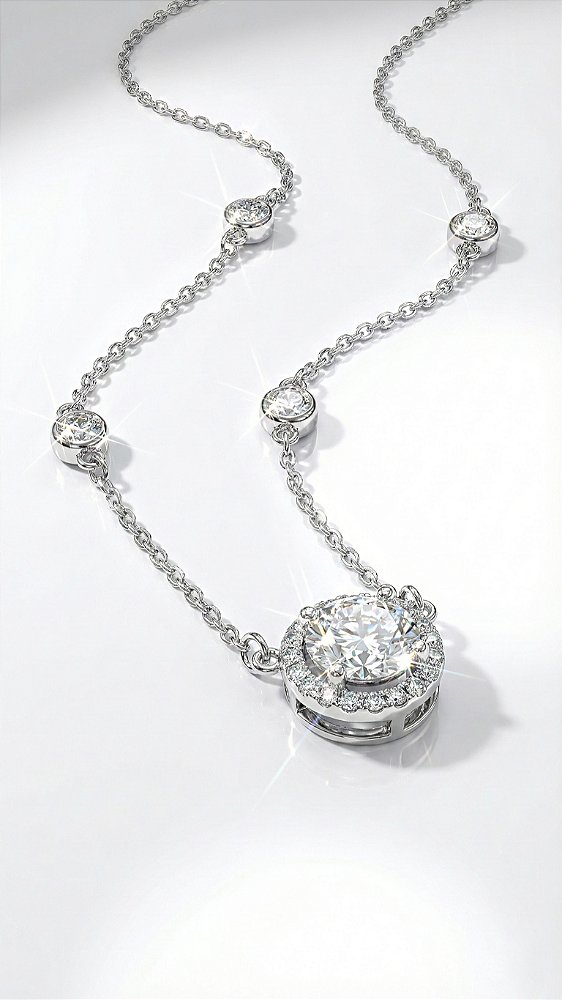 Colar Pedra Moissanite Pontos Cravejados Prata 925